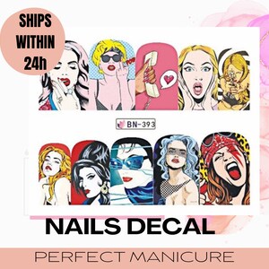 BN-393 Water Transfer Watermark Pretty Designs Art Decal Sticker Stamping Manicure Nail Decoration Epoxy Resin Lace Pop Art Cartoon Women