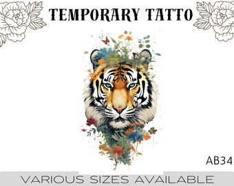 Temporary Tattoo Tiger Flowers Waterproof Various Sizes AB34