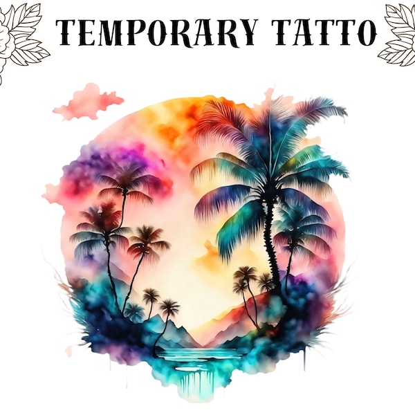 Temporary Tattoo Palm Hawaii Holiday Colorful Waterproof Various Sizes AA11