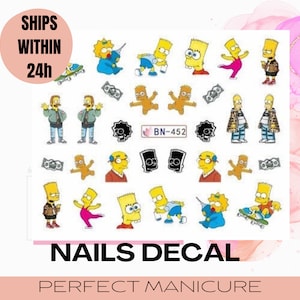 BN-452 Transferencia de agua Marca de agua Calcomanía Estampado Manicura Uñas Resina epoxi Arcilla polimérica Acuarela Película de dibujos animados Los Simpson