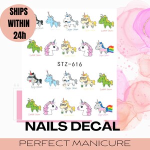 STZ-616 Water Transfer Watermark Pretty Designs Art Decal Sticker Stamping Manicure Nail Decoration Epoxy Resin Cartoon Unicorn