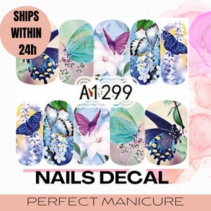 A1299 Water Transfer Watermark Designs Decal Sticker Stamping Manicure Nail Decoration Epoxy Resin Polymer Clay Cartoon Butterfly Colourful