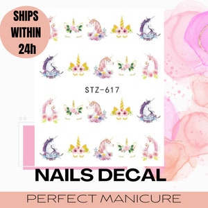 STZ-617 Water Transfer Watermark Pretty Designs Art Decal Sticker Stamping Manicure Nail Decoration Epoxy Resin Cartoon Unicorn Head