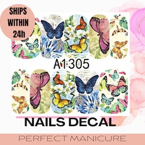 A1305 Water Transfer Watermark Designs Decal Sticker Stamping Manicure Nail Decoration Epoxy Polymer Clay Cartoon Butterfly Colourful
