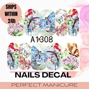 A1308 Water Transfer Watermark Designs Decal Sticker Stamping Manicure Nail Decoration Epoxy Polymer Clay Cartoon Butterfly Colourful