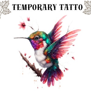 Tatuaje Temporal Colorido Colibrí Impermeable Varios Tamaños AA05