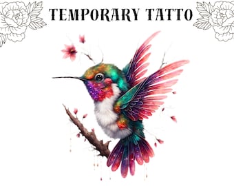 Temporary Tattoo Colorful Humming Bird Waterproof Various Sizes AA05