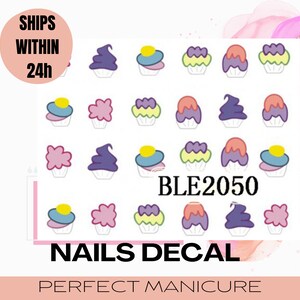 BLE2050 Water Transfer Watermark Pretty Design Art Decal Sticker Stamping Manicure Nail Epoxy Resin Polymer Clay Cartoon Muffin Cake Cupcake