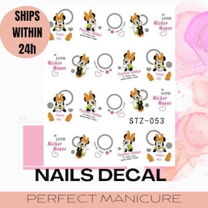 STZ-053 Water Transfer Watermark Design Decal Sticker Stamping Manicure Nail Decoration Epoxy Resin Polymer Clay Cartoon Minnie Mouse Mickey