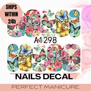 A1298 Water Transfer Watermark Designs Decal Sticker Stamping Manicure Nail Decoration Epoxy Resin Polymer Clay Cartoon Butterfly Colorful