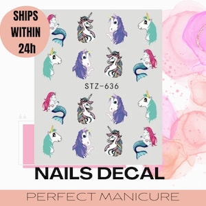 STZ-636 Water Transfer Watermark Pretty Designs Art Decal Sticker Stamping Manicure Nail Decoration Epoxy Resin Cartoon Unicorn Head Pony
