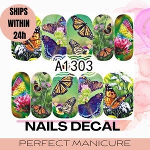 A1303 Water Transfer Watermark Designs Decal Sticker Stamping Manicure Nail Decoration Epoxy Resin Polymer Clay Cartoon Butterfly Colourful
