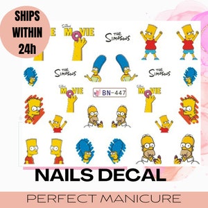 BN-447 Transferencia de agua Marca de agua Calcomanía Estampado Manicura Uñas Resina epoxi Arcilla polimérica Acuarela Película de dibujos animados Los Simpson