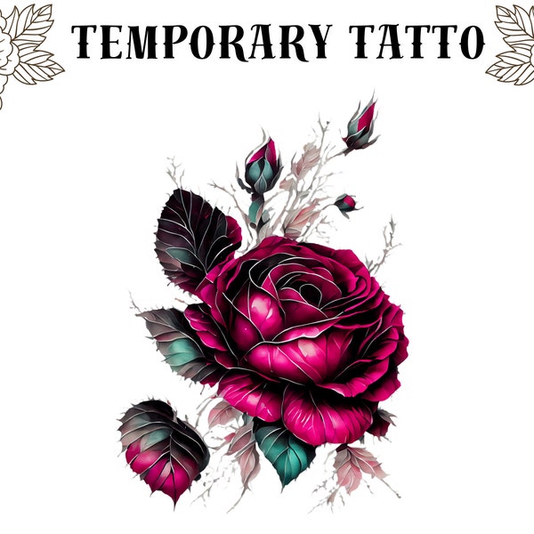 Temporary Tattoo Red Rose Flower Waterproof Various Sizes AA16