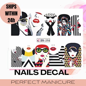 BN-396 Water Transfer Watermark Pretty Designs Art Decal Sticker Stamping Manicure Nail Decoration Epoxy Resin Cartoon Art Deco Black White