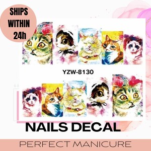 YZW-8130 Water Transfer Watermark Pretty Design Art Decal Sticker Stamping Manicure Nail Decoration Epoxy Resin Cat Kitten Cartoon Paint