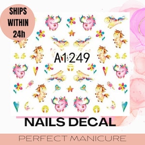 A1249 Water Transfer Watermark Decal Sticker Stamping Manicure Nail Epoxy Resin Polymer Clay Holiday Flowers Unicorn Rainbow Cartoon Pony