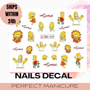 BN-449 Transferencia de agua Diseños de marca de agua Calcomanía Etiqueta Estampado Manicura Uñas Resina epoxi Arcilla polimérica Acuarela Película de dibujos animados Los Simpson