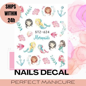 STZ-624 Water Transfer Watermark Pretty Designs Art Decal Sticker Stamping Manicure Nail Decoration Epoxy Resin Cartoon Mermaid Sea