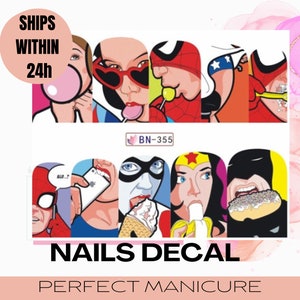 BN-355 Water Transfer Watermark Pretty Designs Art Decal Sticker Stamping Manicure Nail Decoration Epoxy Resin Lace Necklace Pop Art Cartoon