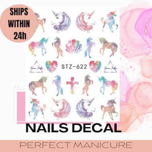 STZ-622 Water Transfer Watermark Pretty Designs Art Decal Sticker Stamping Manicure Nail Decoration Epoxy Resin Cartoon Unicorn Head Pony