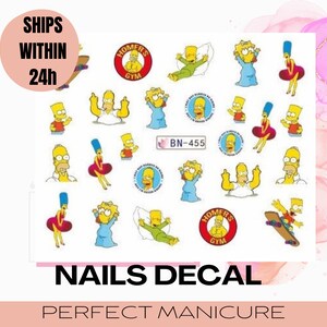 BN-455 Transferencia de agua Marca de agua Calcomanía Estampado Manicura Uñas Resina epoxi Arcilla polimérica Acuarela Película de dibujos animados Los Simpson