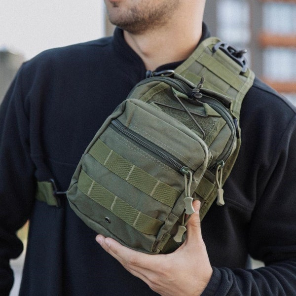 Tactical Sling Bag 'Sturm Khaki', Crossbody Bag, Nylon Bag, Tactical Backpack, Weekend Travel Bag, Weekender Bag, Hiking Bag, Messenger Bag