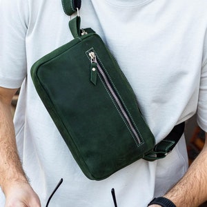 Borsa a tracolla 'Vault Green', borsa a tracolla in pelle, borsa a tracolla, borsa a tracolla in pelle, borsa da viaggio, zaino piccolo, borsa sottile per telefono, cartella verde