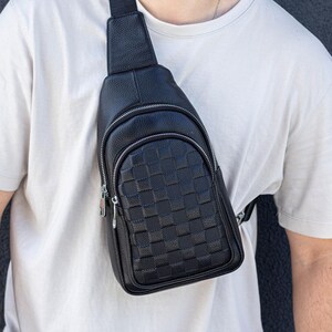Bolso bandolera 'Sol', bolso de hombro de piel, bolso de pecho fino, bolso bandolera de piel auténtica, bolso de viaje, mochila pequeña, bolso para teléfono, bolso tipo cartera