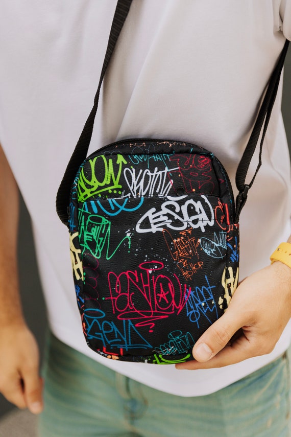Messenger Bag graffiti Shoulder Bag Crossbody Mensbag Black Sling Traveling Port Small Rucksack Waterproof Backpack Universal Bag Etsy