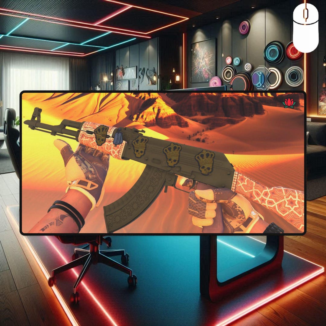 CSGO AK-47 Gold Arabesque 4x Crown Desert Illustration Desk Mat ...