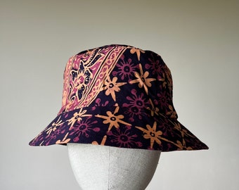 Reversible Bucket Hat Bandana in Hand Printed Batik Fabric 100% Unique