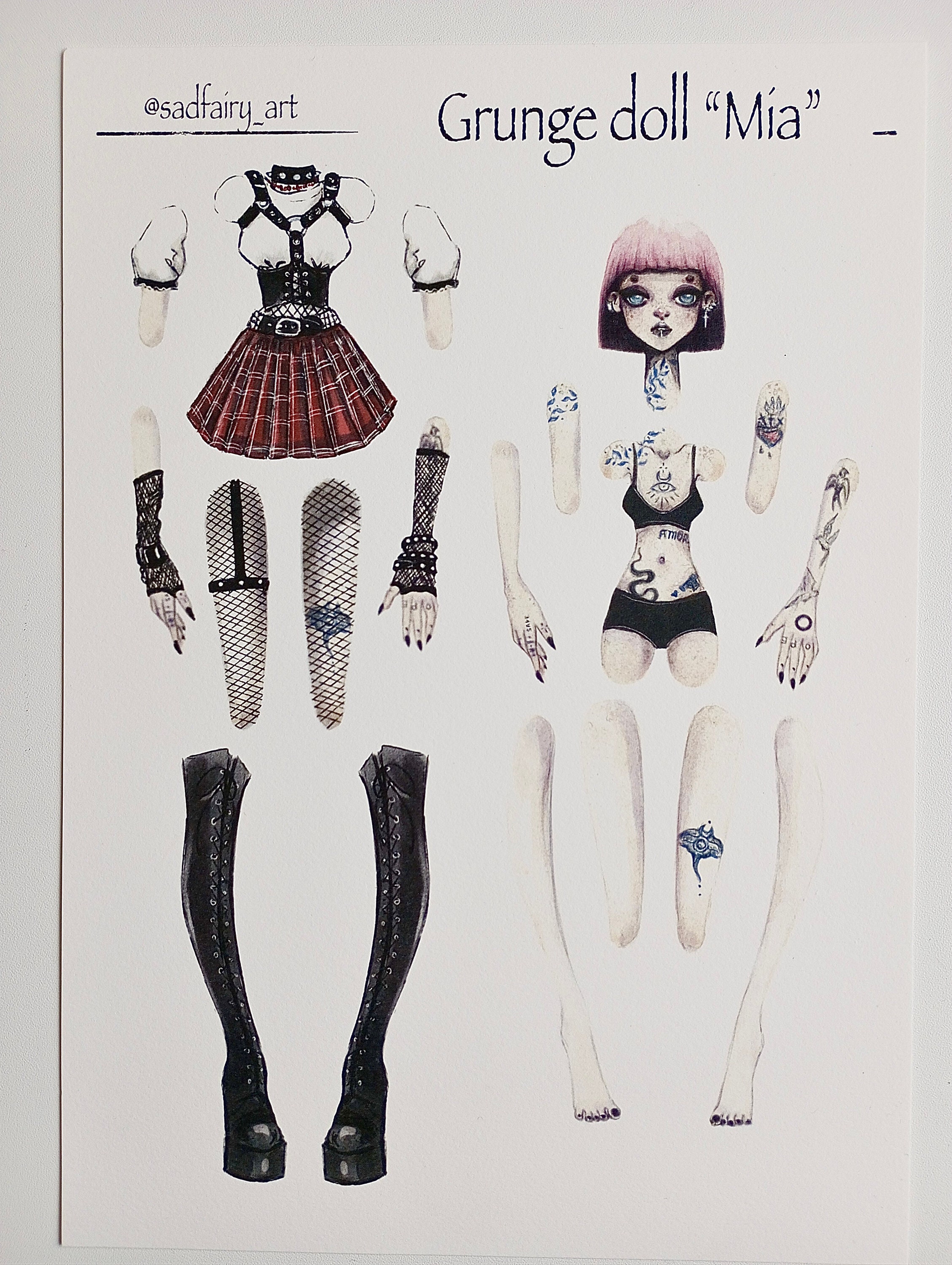 Articulated Paper Doll Prints Grunge Doll Mia With Two Outfits Instant ...