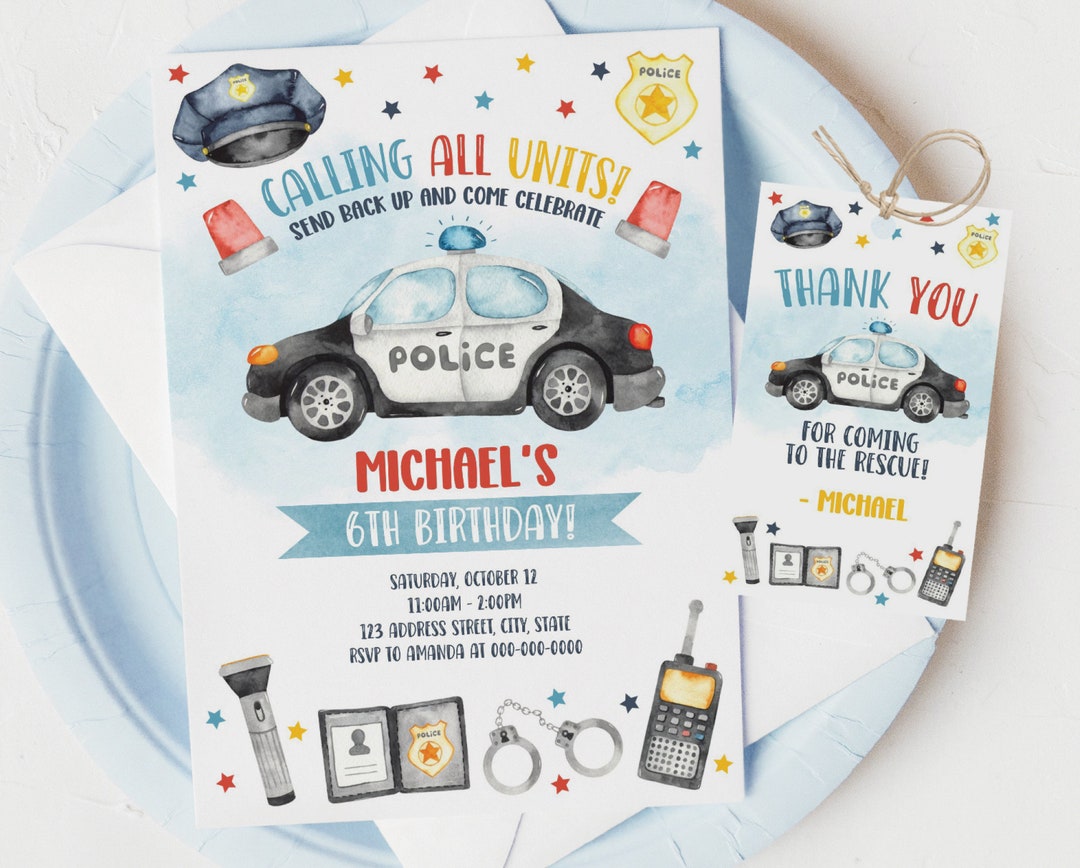 Police Officer Birthday Invitation Printable Police Thank You Tag Kids ...