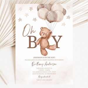 Teddy Bear Balloons Baby Shower Invitation | Shower Invitation | Invitation Template | Bear Baby Shower Template | Instant Download | A0004