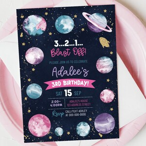 Space Girl Birthday Invitation | Birthday Invitation | Astronaut Invitation Template | Birthday Template | Instant Download | B0004