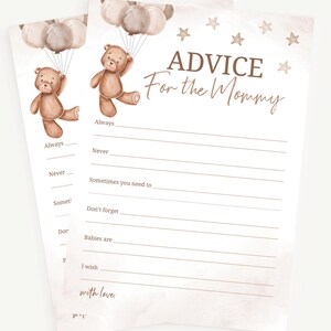 Consejos para mamá / Juego de baby shower con globos de osito de peluche / Tarjeta de consejos / Juego de baby shower con osito de peluche unisex / Descarga instantánea / A0004