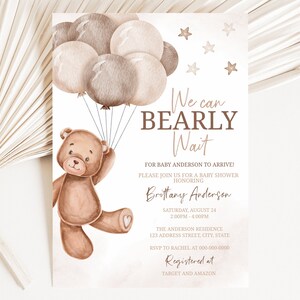 Teddy Bear Balloons Baby Shower Invitation Editable Printable Gender Neutral Bear Balloons Baby Shower Template A0004 (Digital file only)