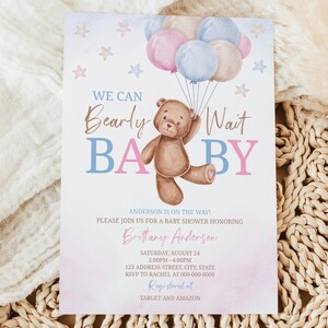 Teddy Bear Balloons Baby Shower Invitation | Shower Invitation | Gender Neutral | Bear Baby Shower Template | Instant Download | A0009