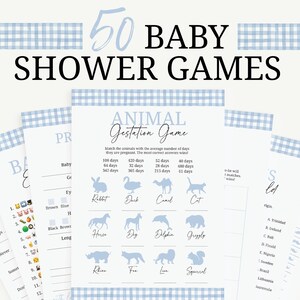 Blue Gingham Baby Shower Games Bundle Boy | Blue Plaid Baby Shower Game Package Set | Boy Gingham Shower Game | Instant Download A0007