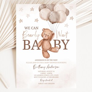 Teddy Bear Balloons Baby Shower Invitation | Shower Invitation | Invitation Template | Bear Baby Shower Template | Instant Download | A0004