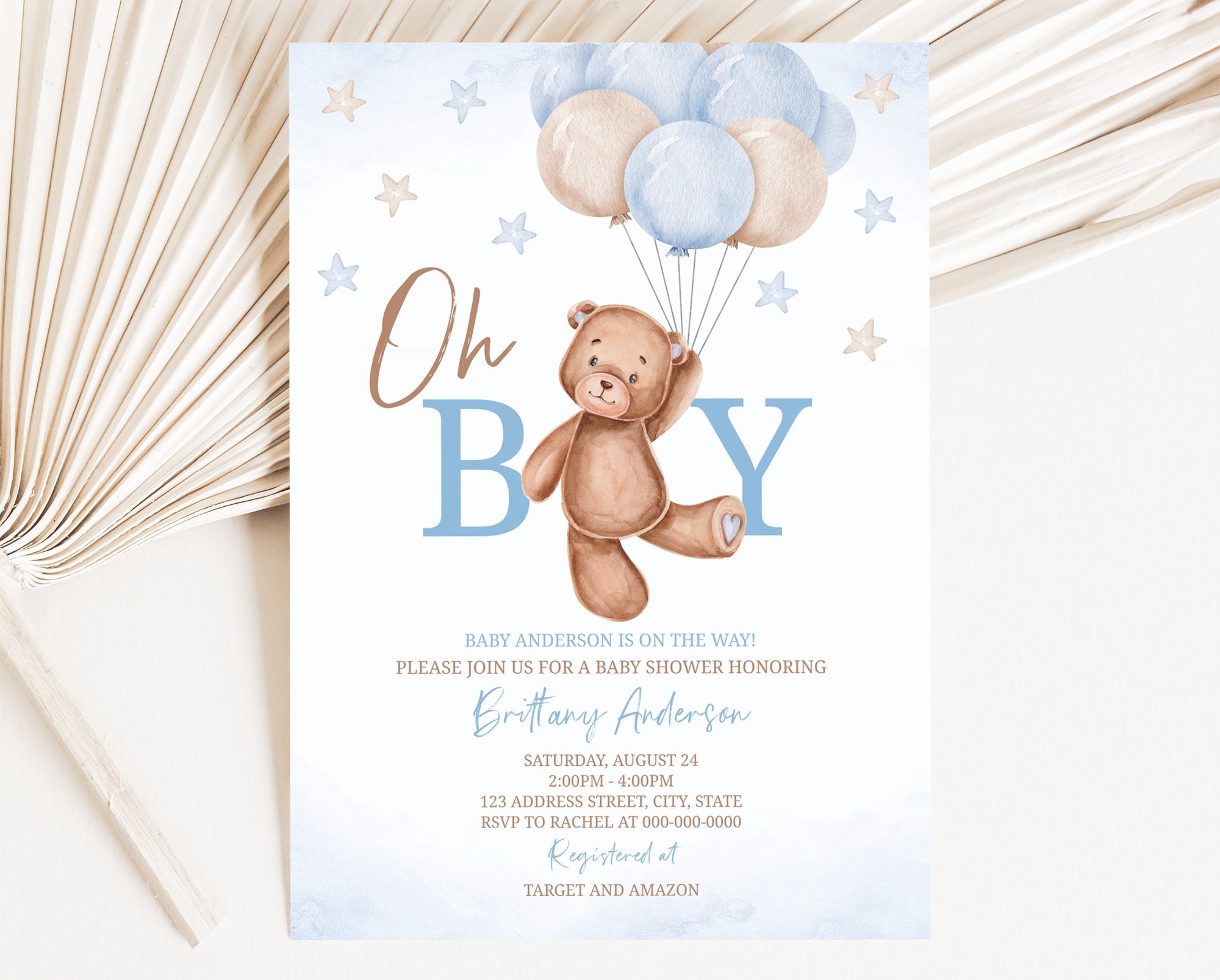 Teddy Bear Baby Shower Invitation | Editable Printable Blue Bear ...