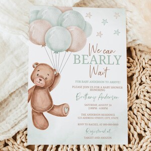 Teddy Bear Balloons Baby Shower Invitation | Shower Invitation | Gender Neutral | Bear Baby Shower Template | Instant Download | A0007