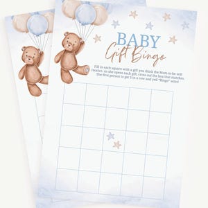 Baby Gift Bingo Game | Teddy Bear Balloons Baby Shower Game | Bingo Game | Boy Teddy Bear Shower Game | Instant Download | A0002
