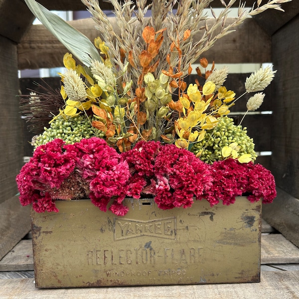 Vintage Yankee Flare Box with Dried Floral Arrangement, 1960s