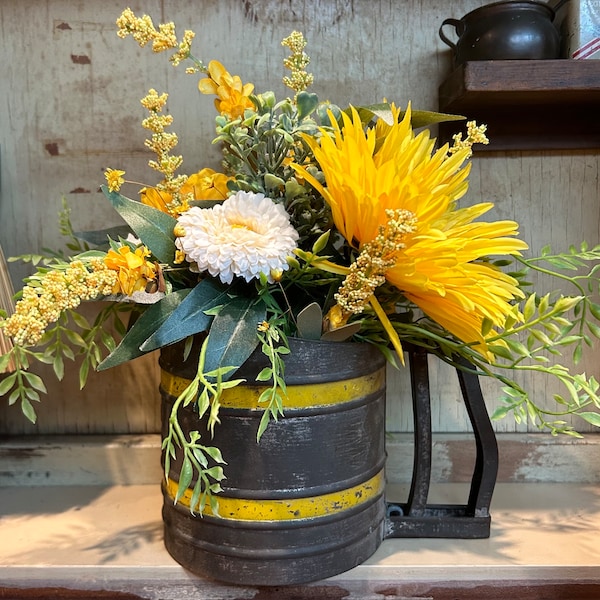 Vintage 1950 Foley Sift-chine Flour Sifter with Yellow Stripes, decorated with Faux Florals, Floral decor, flour sifter decor, housewarming