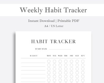 Weekly Habit Tracker | Portrait Printable | Habit Tracker Template |  7 Day Challenge Tracker | A4/US Letter PDF | Digital Habit Tracker