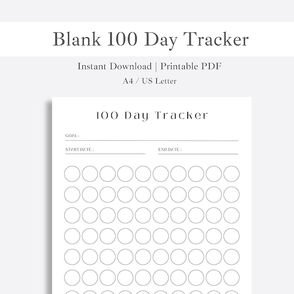 Blank 100 Day Challenge Printable | 100 Day Unnumbered Habit Tracker | Goal Progress Tracker | Instant Download | Fillable & Printable PDF