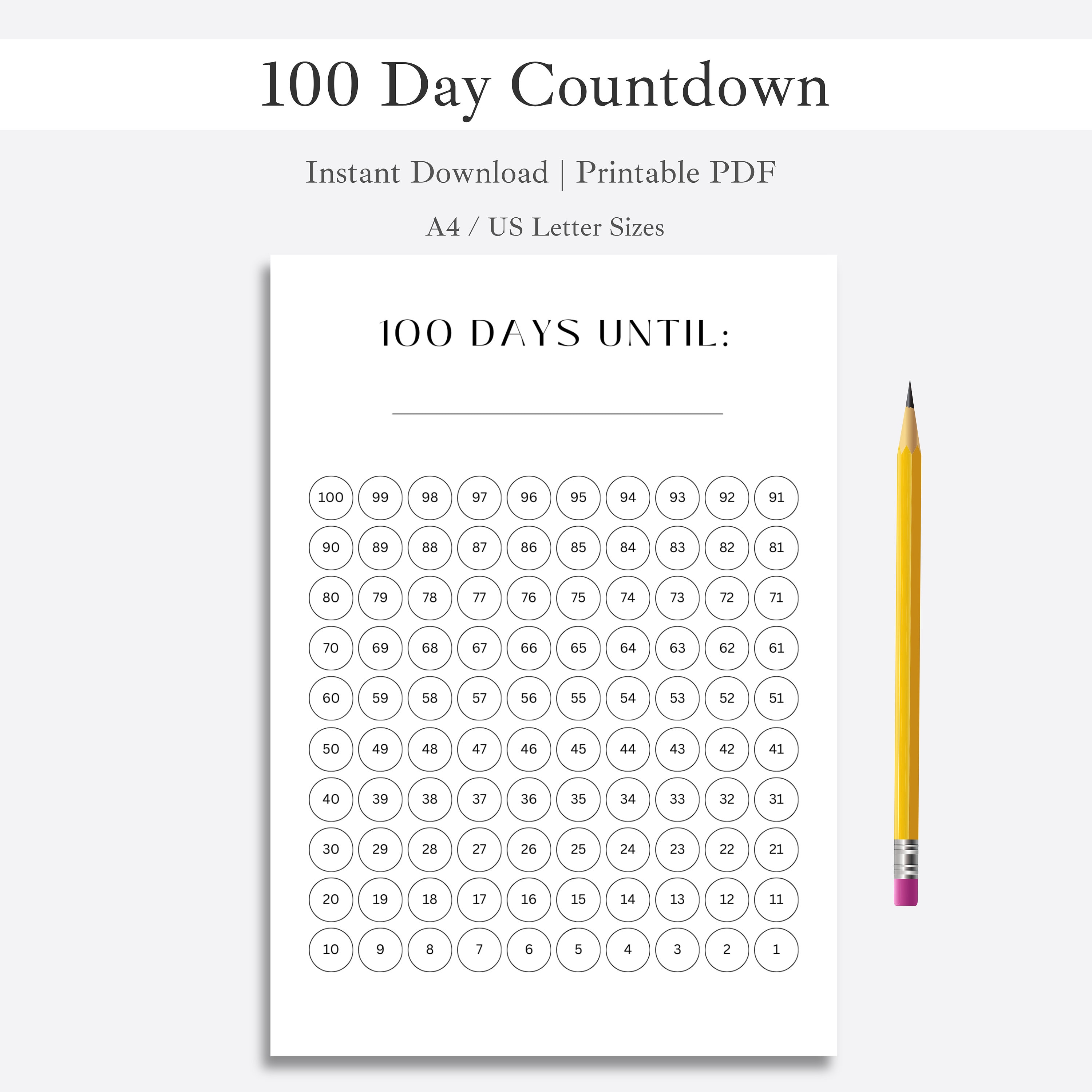 100 day countdown tracker instant download printable pdf wedding