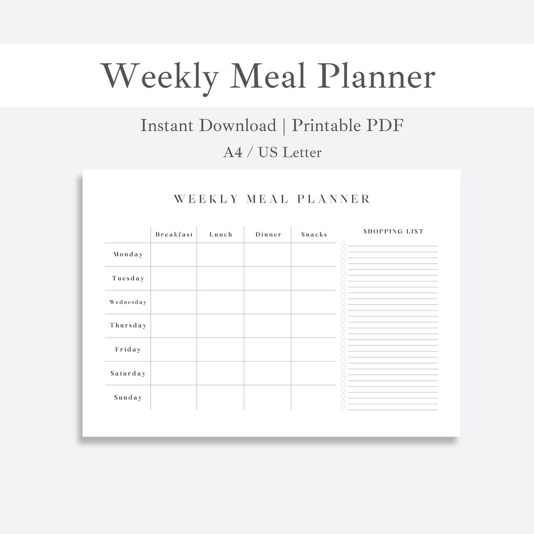 Minimal Weekly Meal Planner | Instant Download Printable Template ...